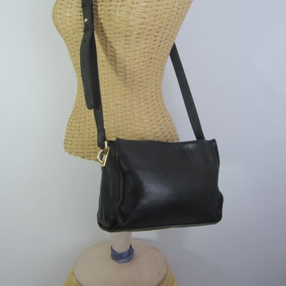 Vtg Americana By Sharif Black Glove Leather Shoulder Cross Body Bag Minimalist - Picture 11 of 15